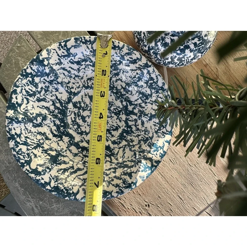 Vtg McCoy Blue Country Spongeware‎ Stoneware Pottery Small Pitcher And Bowl Set